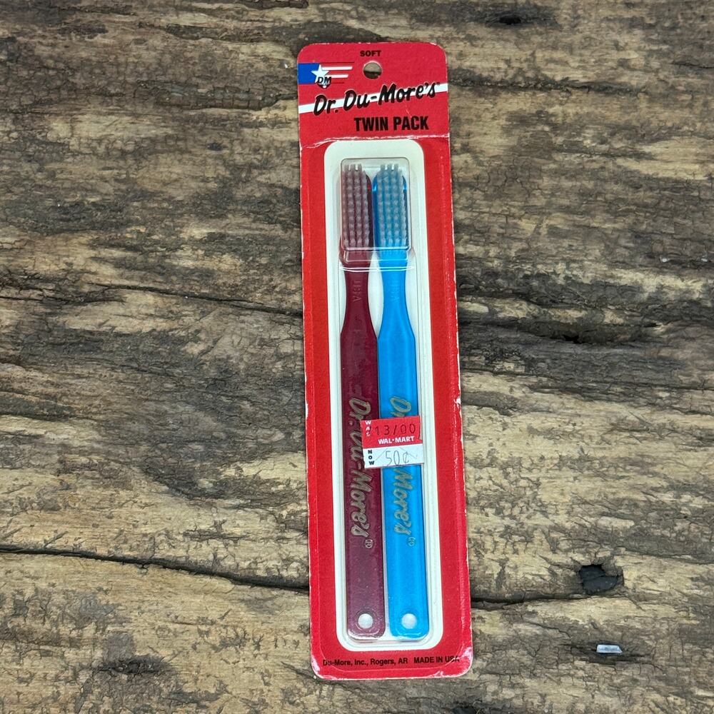 Vintage NOS Dr Du-Mores Twin Pack Toothbrush Sealed Original Package Made USA